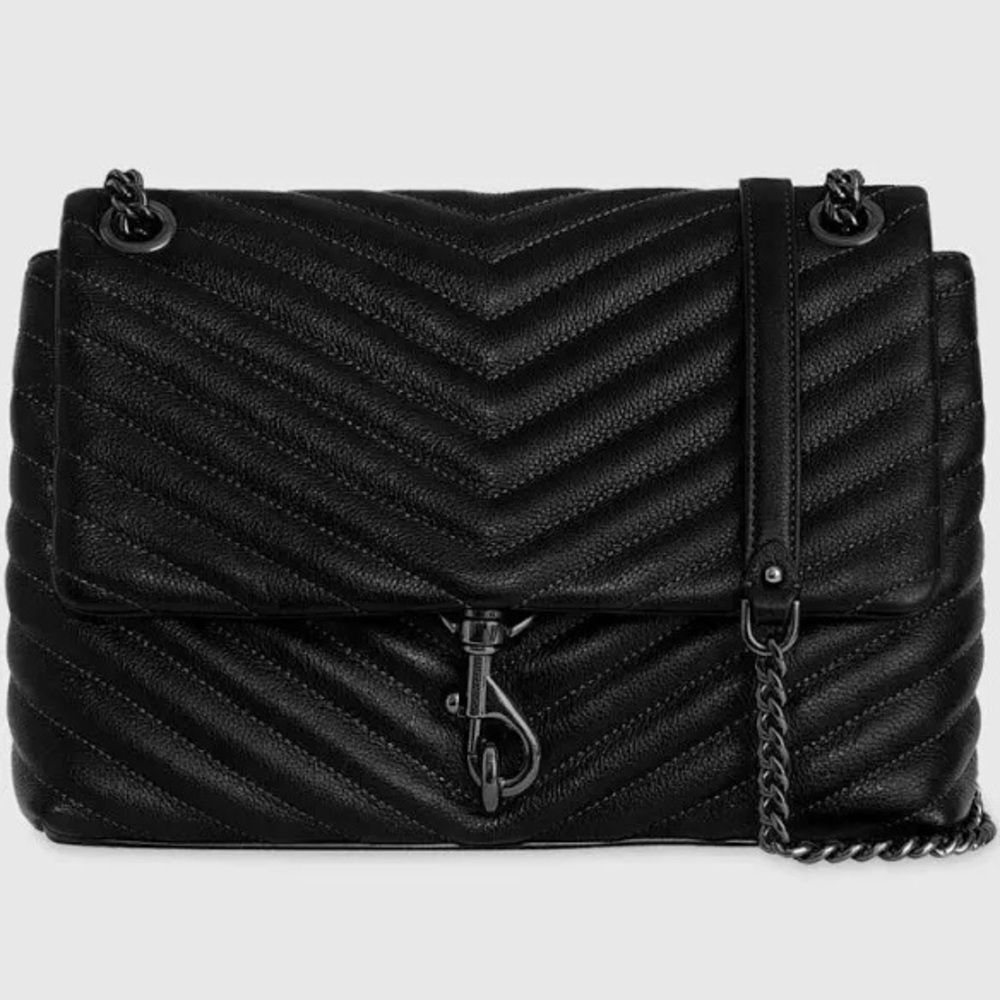 Rebecca Minkoff Edie Flap Shoulder Bag Black on Black Quilted Elegant Emo
